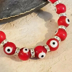 Hand Crafted Red Black Turkish Evil Eye Glass Egyptian Crystal Talisman Bracelet
